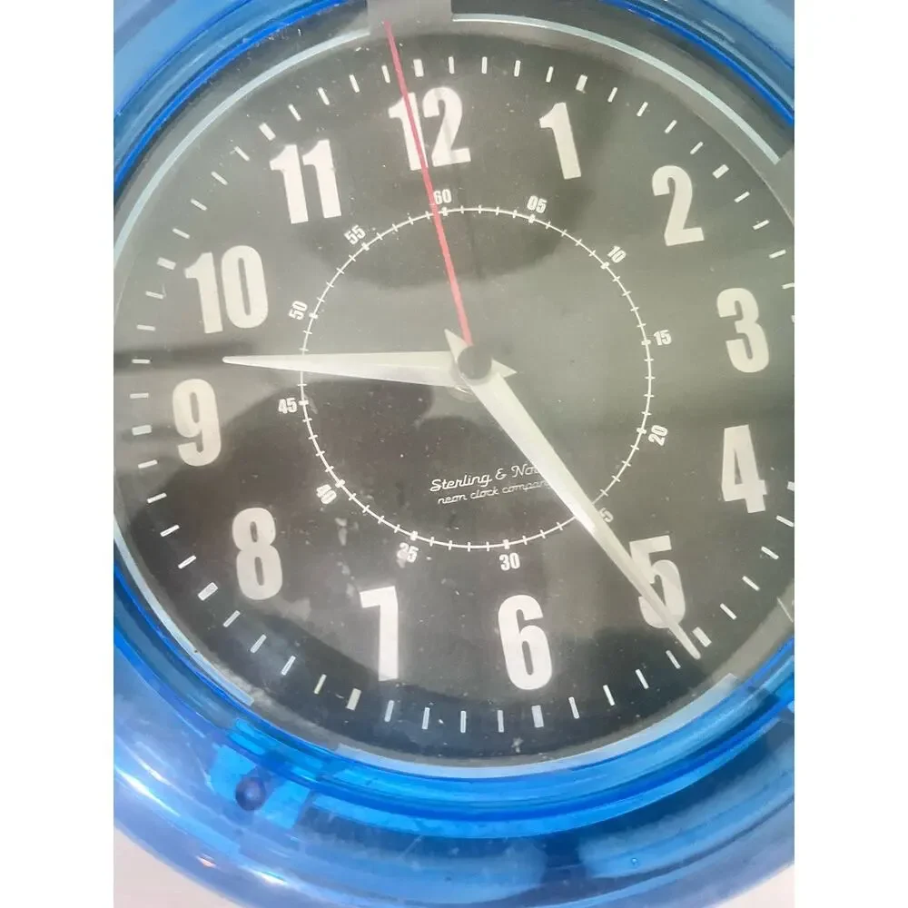 Sterling Noble Blue Neon Bar Clock Retro Vintage Style Electric Wall Glow